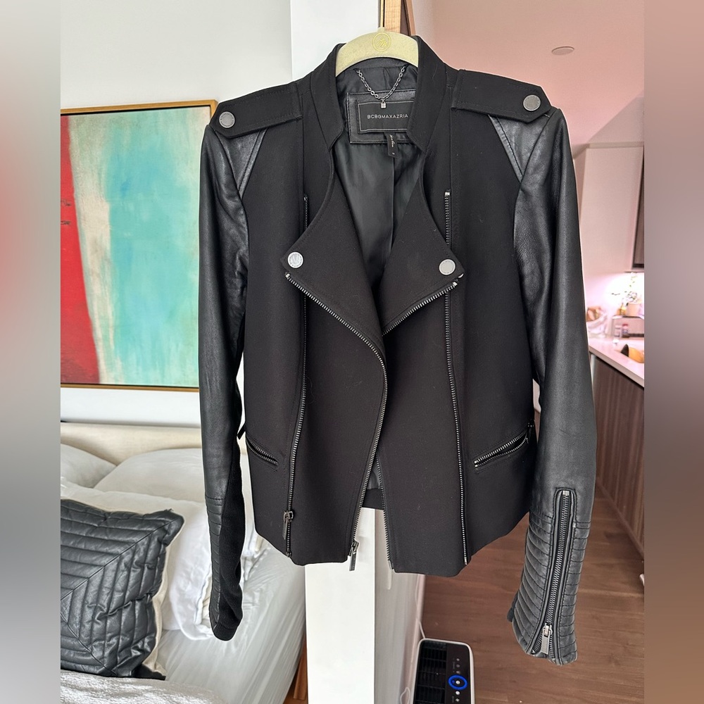 BCBGMAXAZRIA Black Moto Leather Jacket